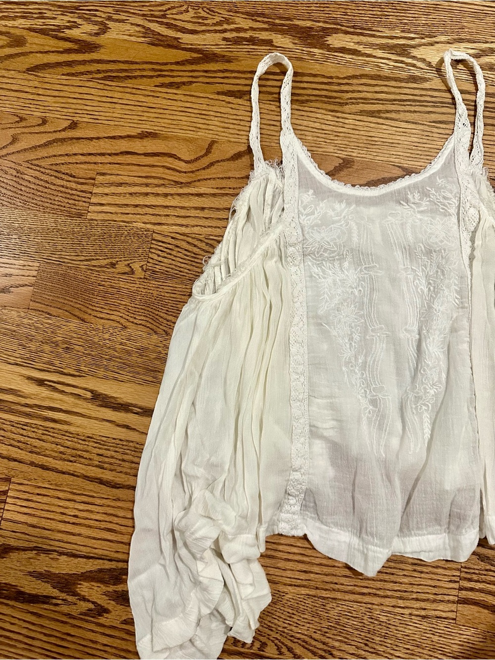 Free People White Gauzy Embroidered Spaghetti Strap Swing Tank - Picture 2 of 5